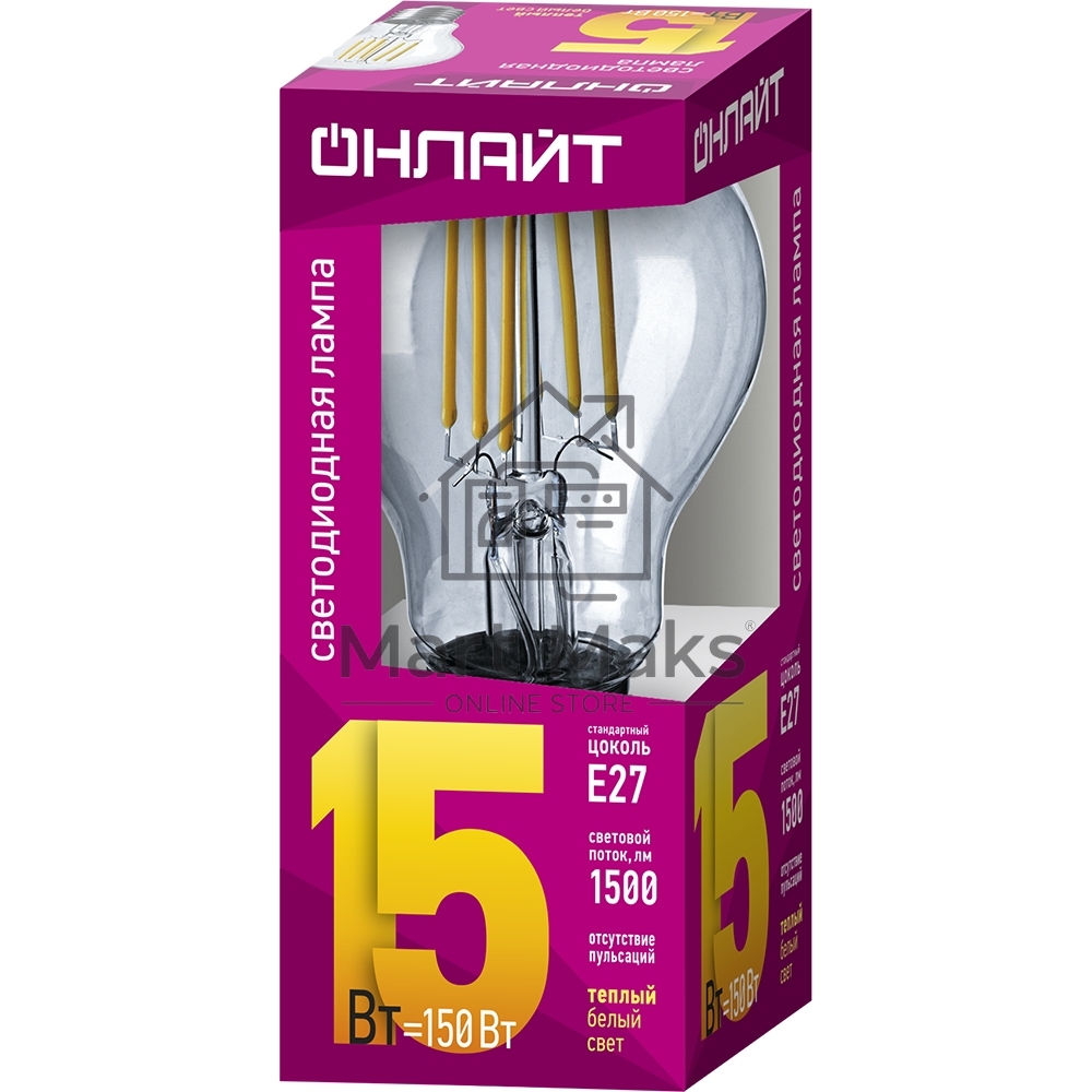 Лампа светодиодная ОНЛАЙТ 80878 OLL-F-A60-15-230-2.7K-E27