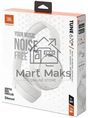 Беспроводные/проводные наушники JBL Tune 670NC белый, накладные, Bluetooth + проводной, активное шумоподавление, до 70 ч