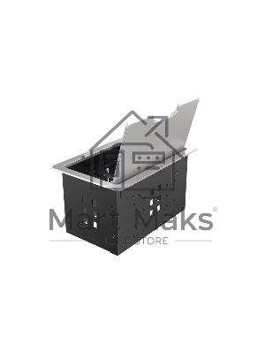 Прямоугольный металлический корпус Wize Pro WRTS-12BOX-S для модульной системы врезного лючка в стол с откидывающейся крышкой, до12 модулей-вставок, беспроводная зарядка 10Вт для моб.устройств на крышке, преустановленная рамка,серебр.