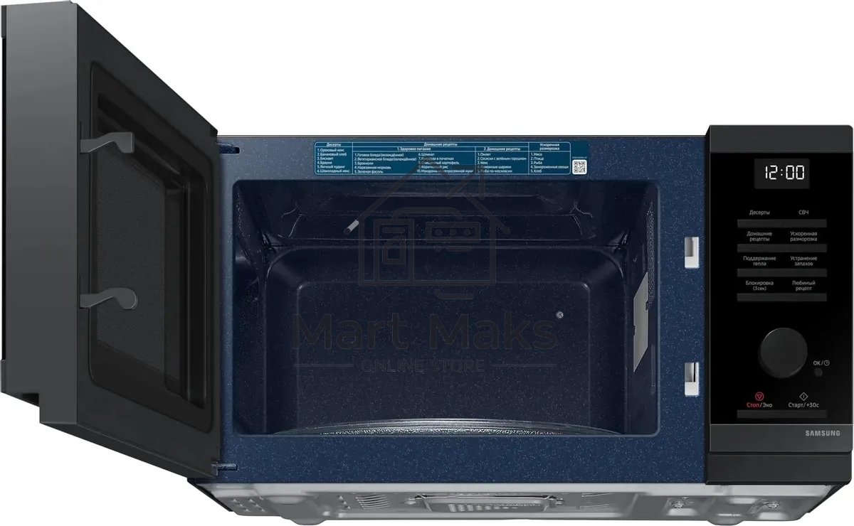 Микроволновая печь Samsung MS23DG4504AGBW черная сталь, 23 л, 800 Вт, переключатели - кнопки/поворотный механизм