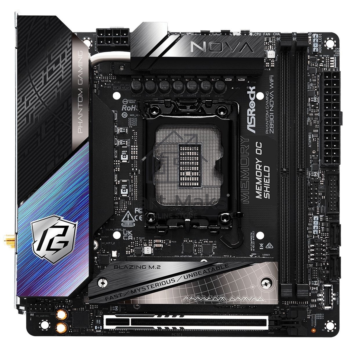 Материнская плата ASRock Z890I Nova WiFi, LGA 1851, Intel Z890, 2xDDR5, 2xSATA, 3xM.2, 1xPCIe 5.0 x16, 2xThunderbolt 4 Type-C, 6xUSB 3.2 Gen2, 2xUSB 3.2 Gen1, 2xUSB 2.0, 1xRJ-45, 1x5Gb LAN, 7.1, Mini-ITX