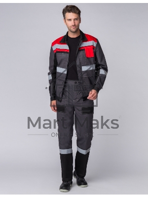 Костюм Виват-1 Премиум (ткань Смесовая,240) брюки, серый черный красный, 44-46 170-176
