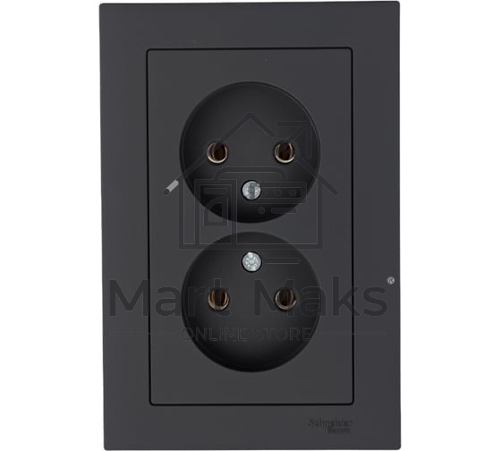 Розетка 2-м AtlasDesign без заземл. 16А в сборе карбон SchE ATN001020