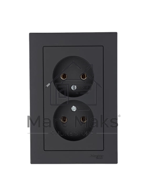 Розетка 2-м AtlasDesign без заземл. 16А в сборе карбон SchE ATN001020