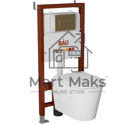 Комплект BAU 6 в 1: инсталляция BAU PRO, унитаз подвесной торнадо Bau Nimb Hurricane-3, сиденье дюропласт микролифт, клавиша BAU Stil, бронза