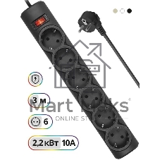 Сетевой фильтр Defender DFS 153 3 м, черный, 6 розеток