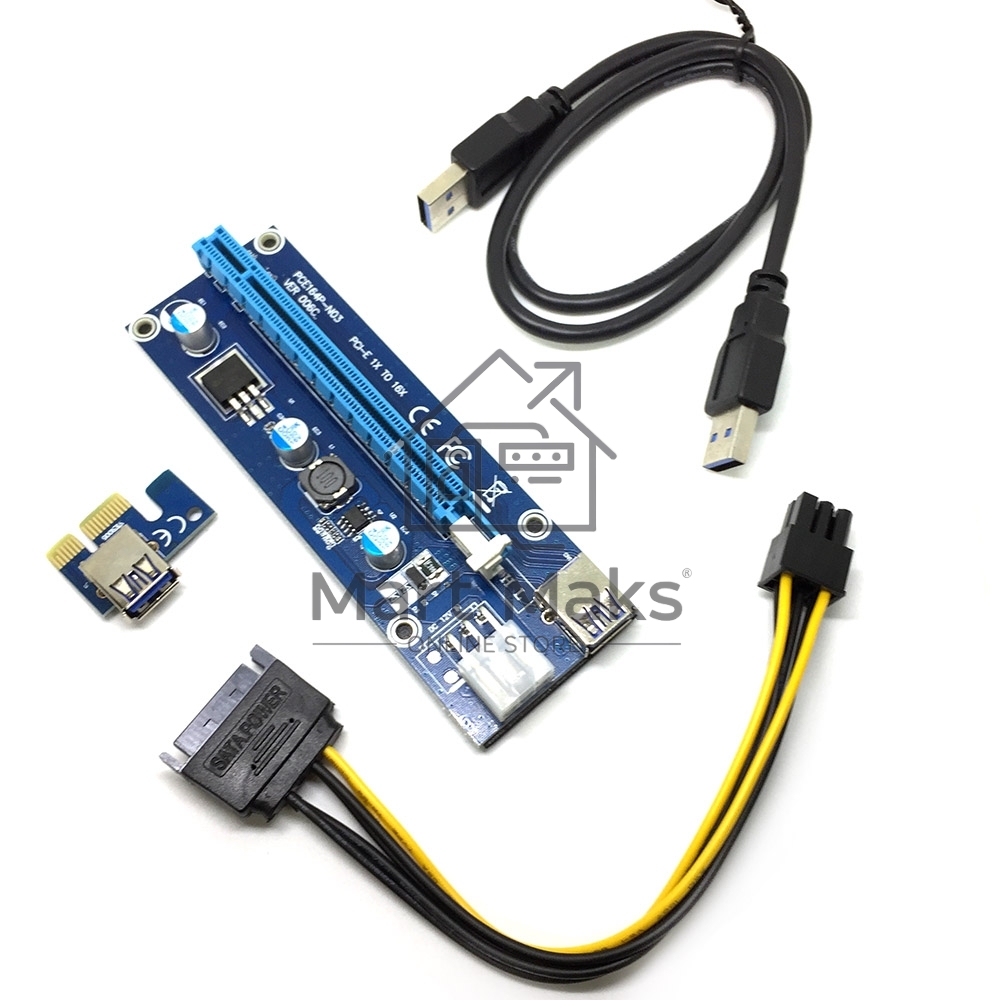Переходник/удлинитель Espada USB Riser card PCI-E x1 Male to PCI-E x16 Female с питанием 6Pin, EpciEkit, в комплекте кабель usb 3.0