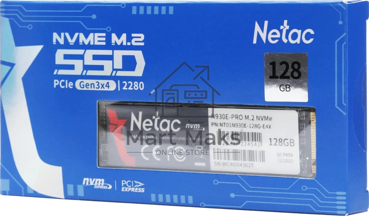 Накопитель SSD Netac N930E Pro, 128GB, PCIe 3.1 x4, M.2 2280, NVMe, R/W 970/650