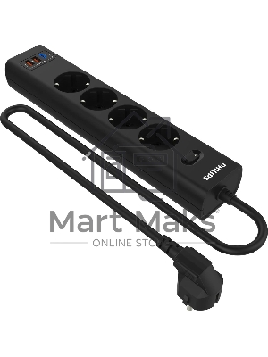 Сетевой фильтр Philips CHP4346BA/51, 2м, 4 розетки, черный