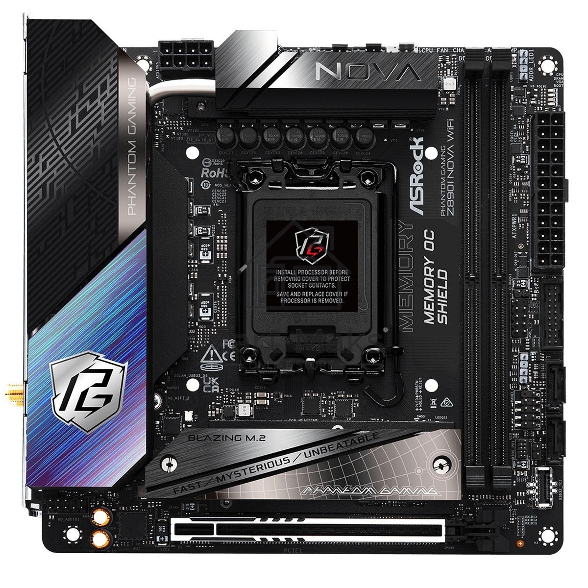 Материнская плата ASRock Z890I Nova WiFi, LGA 1851, Intel Z890, 2xDDR5, 2xSATA, 3xM.2, 1xPCIe 5.0 x16, 2xThunderbolt 4 Type-C, 6xUSB 3.2 Gen2, 2xUSB 3.2 Gen1, 2xUSB 2.0, 1xRJ-45, 1x5Gb LAN, 7.1, Mini-ITX