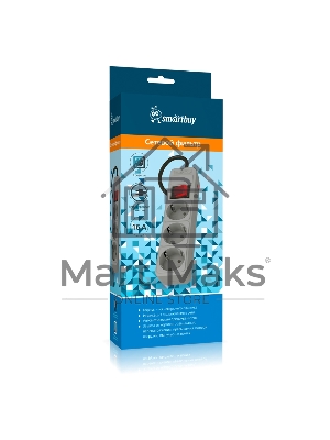 Сетевой фильтр 16А, 3500 Вт, 3 гнезда, без з/ш, с з/к, ПВС 3x1.0, 5 м, серый (SBSP-3-50-G)