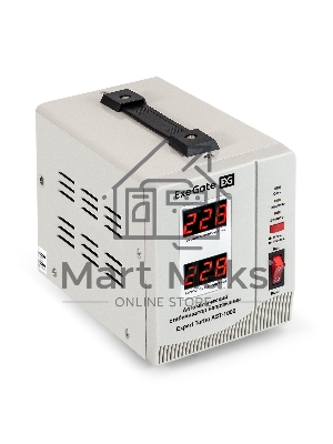 Стабилизатор напряжения ExeGate EX291729RUS Expert Turbo AST-1000 (1000ВА, вход 80-260В, двойная цифр. индикация вход/вых. напряжения, выход 220В±8%, КПД 98%, 5 уровней защиты, задержка, усиленный метал. корпус, 1*Schuko, RTL)