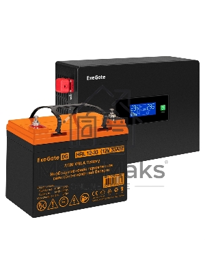 Комплект Источник бесперебойного питания EX295992RUS + батарея 33Aч EX285664RUS 1шт (инвертор, синус, для котла, PF=1, настенный) ExeGate IdealSine SR-600.LCD.2SH <600VA/600W, чистая синусоида, цветной LCD-дисплей, 2*Schuko, крепление настенное, Black> + 