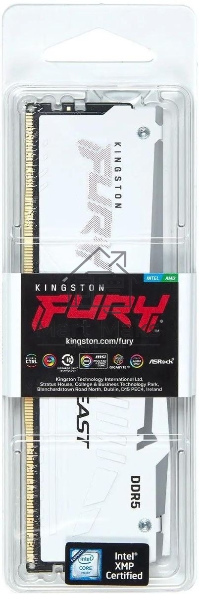 Оперативная память Kingston Fury Beast, DDR5, 32GB (1x32GB), 5600MHz, CL40, DIMM, с радиаторами, RGB, белый