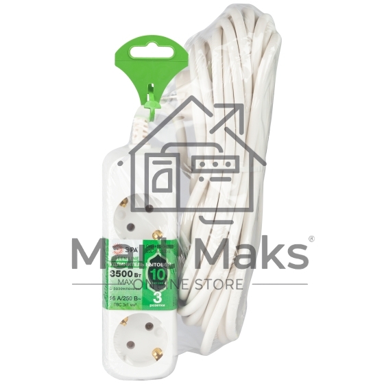 Удлинитель электрический ЭРА UDL-16-3100-E Greenline 3 розетки с заземлением 10м ПВС 3x1мм2