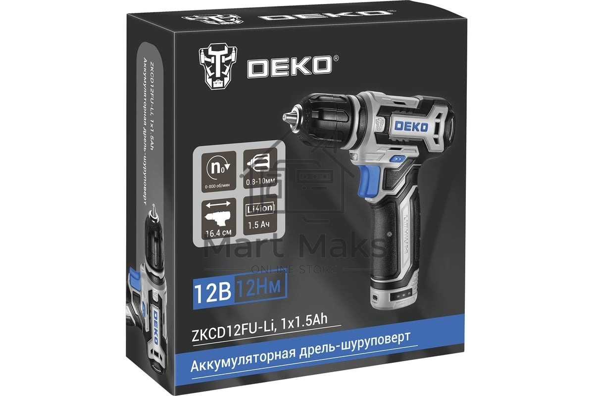 Дрель-шуруповерт Deko ZKCD12FU-Li 063-4141, Аккумуляторная, 12 В