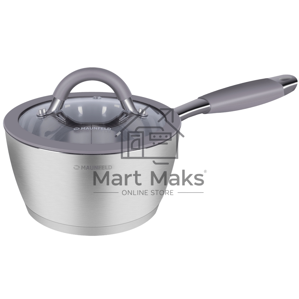 Ковш Maunfeld Leona MF18LN01SP из нержавеющей стали со стеклянной крышкой, 16см, 1,6л.