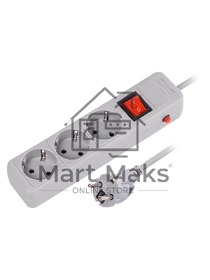 Сетевой фильтр 16А, 3500 Вт, 3 гнезда, без з/ш, с з/к, ПВС 3x1.0, 5 м, серый (SBSP-3-50-G)