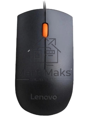 Мышь проводная Lenovo 300 черный, 1600 dpi, USB, кнопки - 3