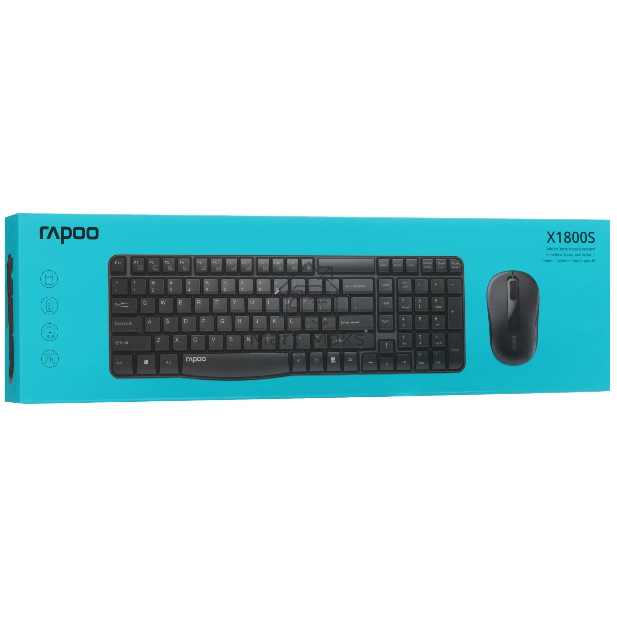 Комплект клавиатура+мышь Rapoo X1800S беспроводной, USB, 1000 DPI, чёрный