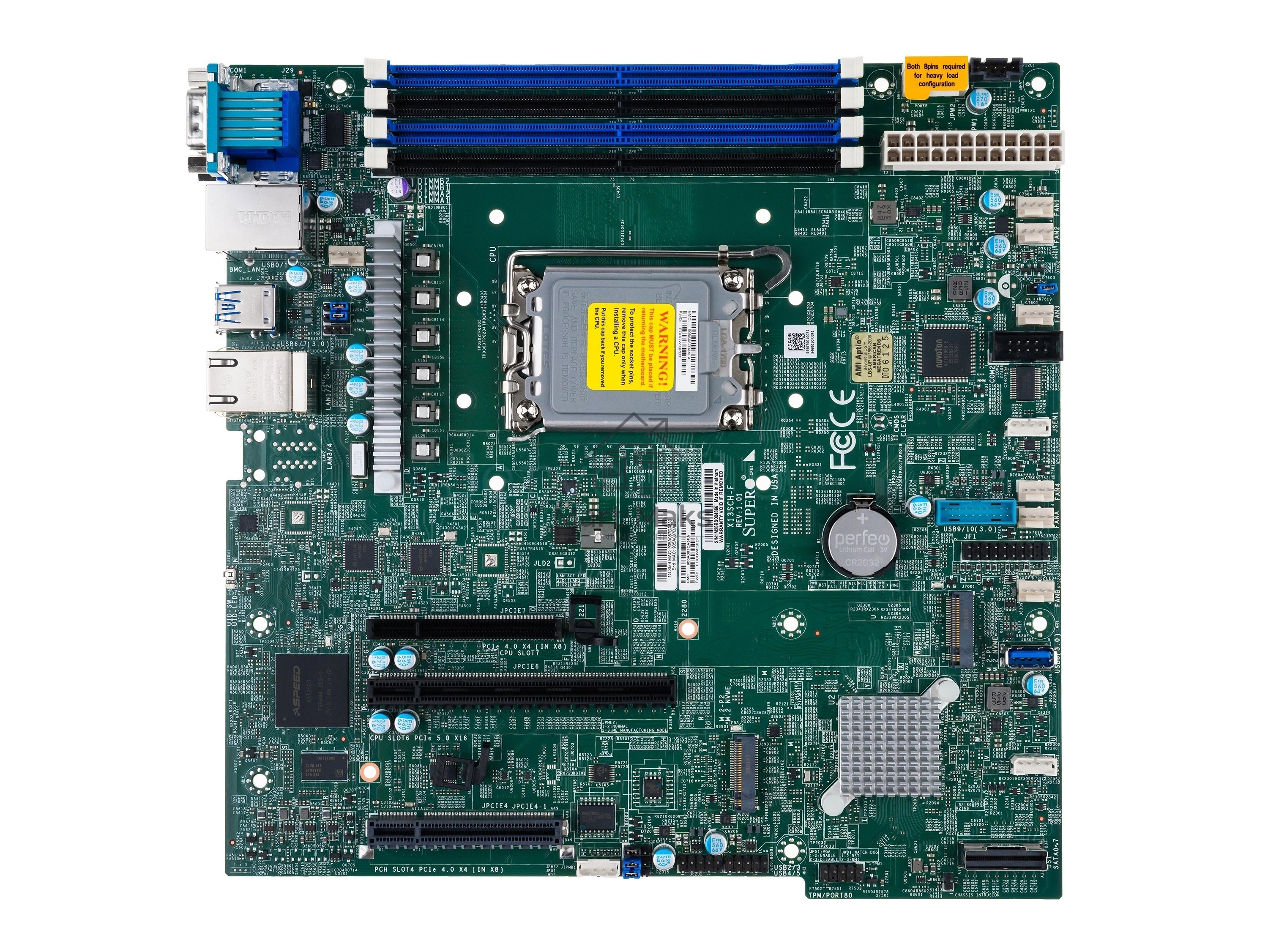 Материнская плата Supermicro X13SCH-F, LGA1700, Intel C266, 4xDDR5, 8xSATA, 2xM.2, 1xPCIe 5.0 x16, 2xPCIe 4.0 x4, 1xVGA, 2x1Gb LAN, 4xUSB, 0x3.5 мм, microATX