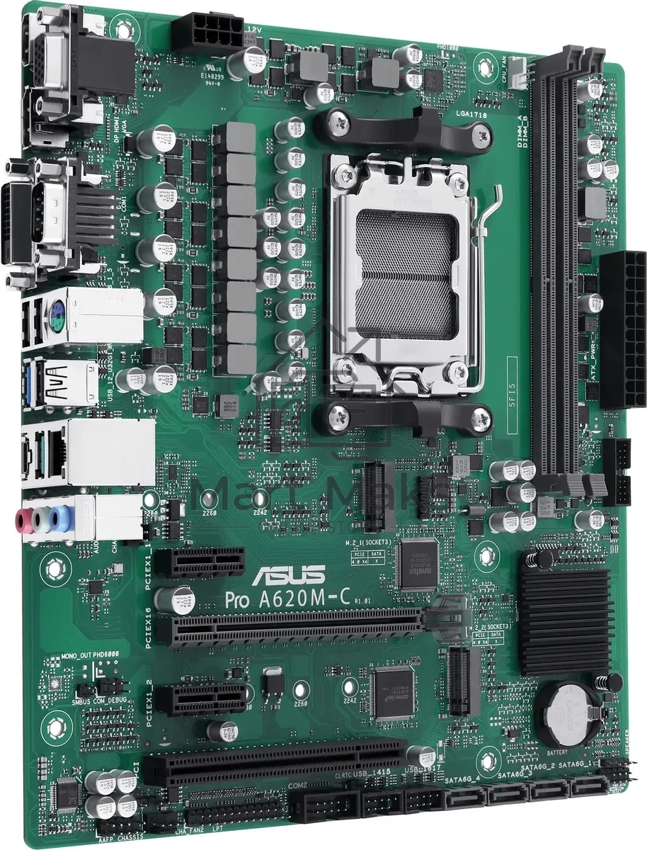 Материнская плата ASUS Pro A620M-C-CSM, AM5, AMD A620, 2xDDR5, 4xSATA, 2xM.2 PCIe 4.0 x4, 1xPCIe 4.0 x16, 2xPCIe x1, 1xRJ45 1GbE, 1xUSB 3.2 Gen 2, 3xUSB 2.0, 1xUSB-C 3.2 Gen 2, 1xDVI-D, 1xDP, 1xHDMI, 1xVGA, 3x3.5 мм, 7.1, mATX