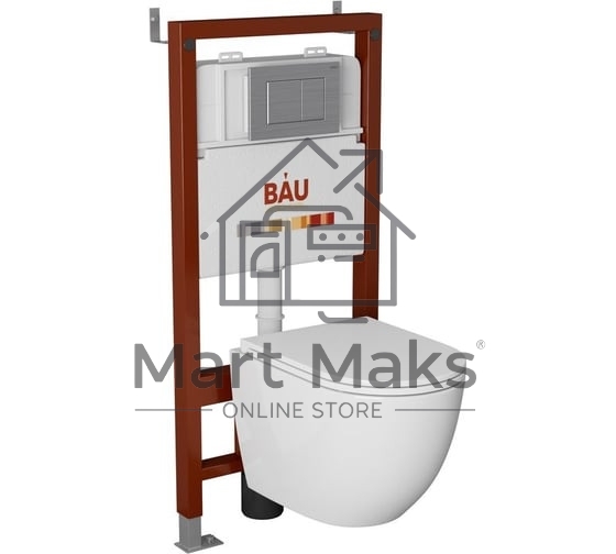 Комплект BAU 6 в 1: инсталляция BAU PRO, унитаз подвесной торнадо Bau Nimb Hurricane-3, сиденье дюропласт микролифт, клавиша BAU Stil антивандальная, нержавеющая сталь