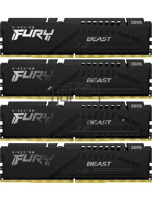 Оперативная память Kingston Fury Beast, DDR5, 64Gb (4x16GB), 6000MHz, CL40, DIMM, с радиаторами, черный
