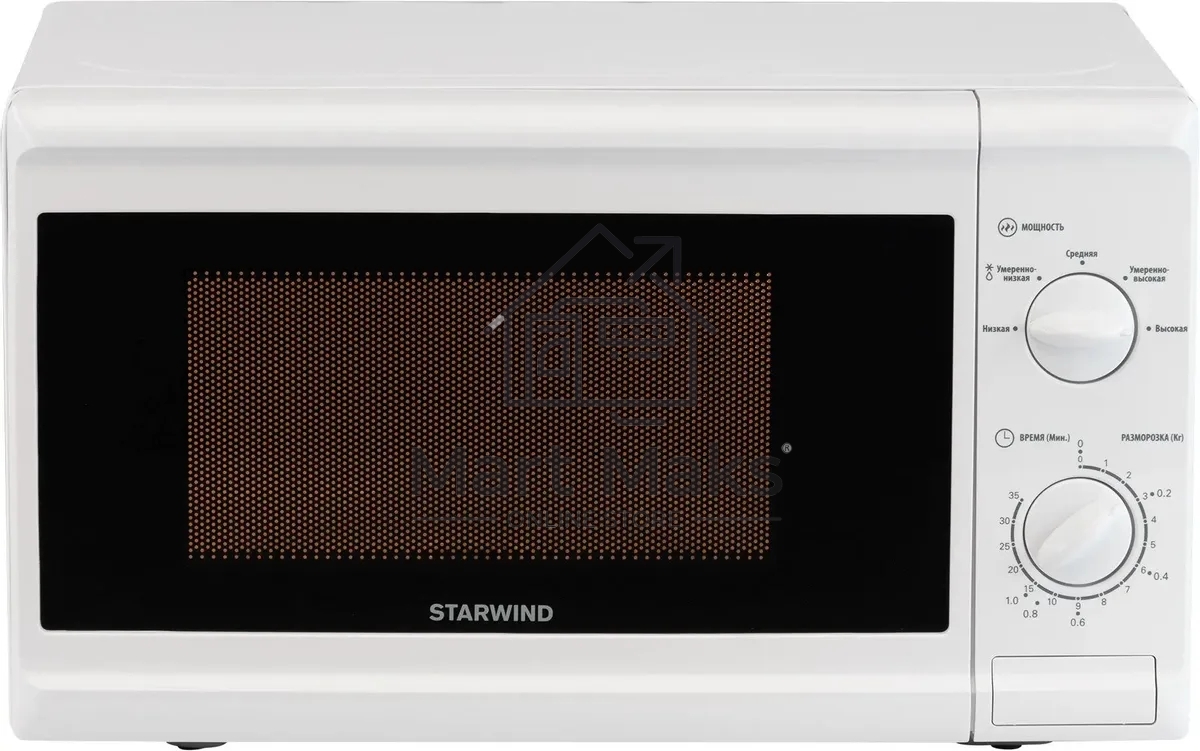 Микроволновая печь Starwind SWM5920 белый, 20 л, 700 Вт, переключатели - поворотный механизм