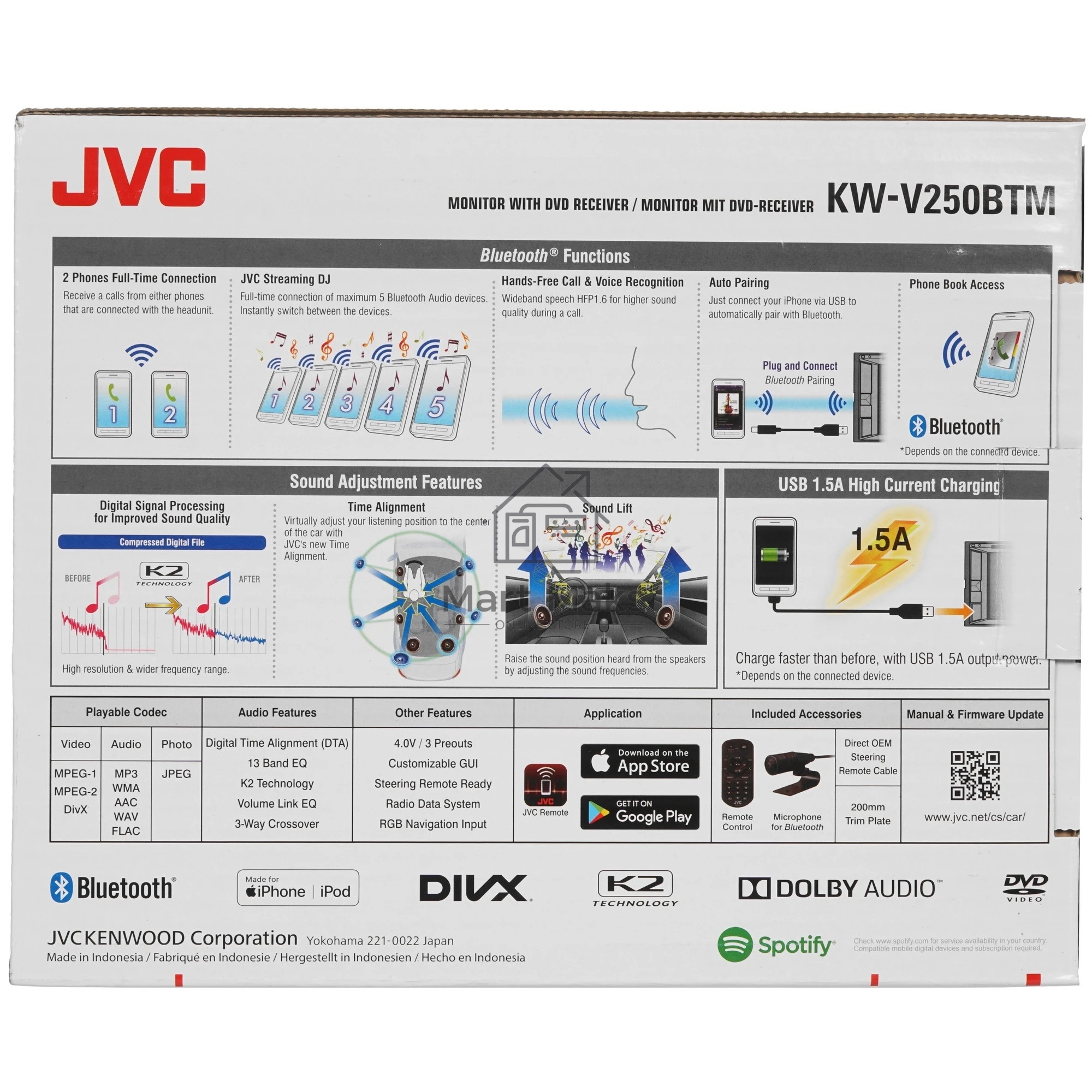 Автомагнитола CD DVD JVC KW-V250BTM 2DIN 4x50Вт