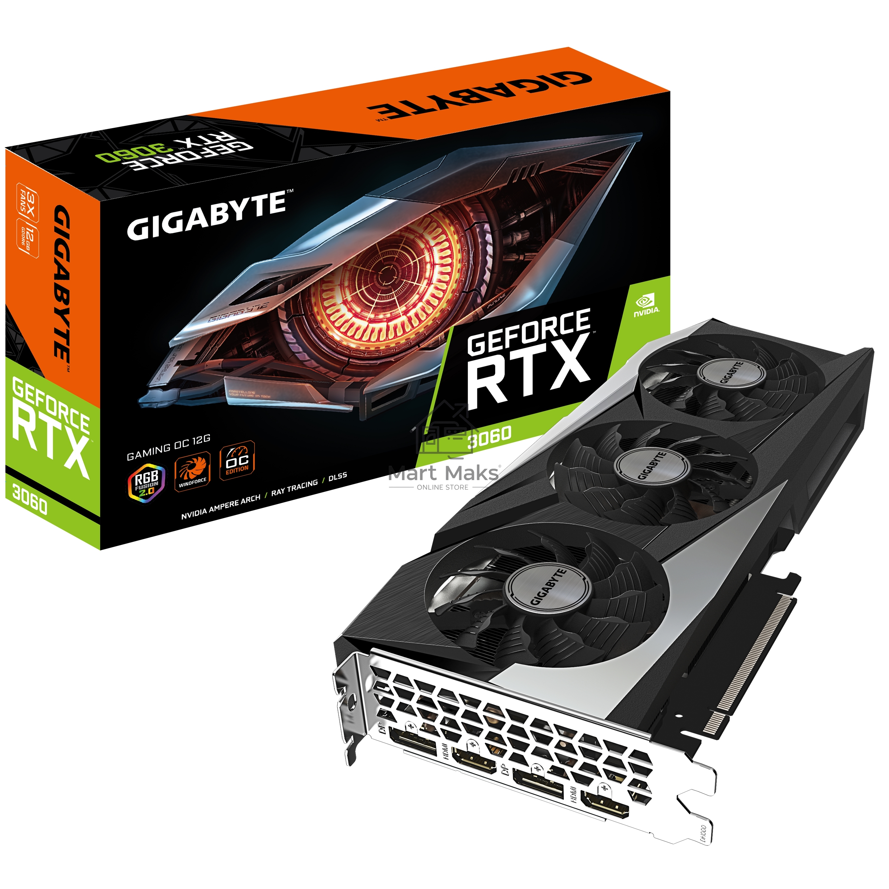 Видеокарта Gigabyte GV-N3060GAMING-12GD PCI-E 4.0 192bit GDDR6 1837/15000 HDMIx2 DPx2 HDCP Ret