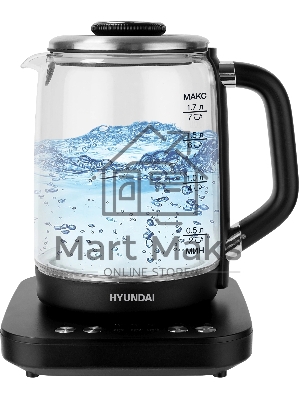 Чайник электрический Hyundai HYK-G5506 1.7 л, 2200 Вт, черный/серебристый