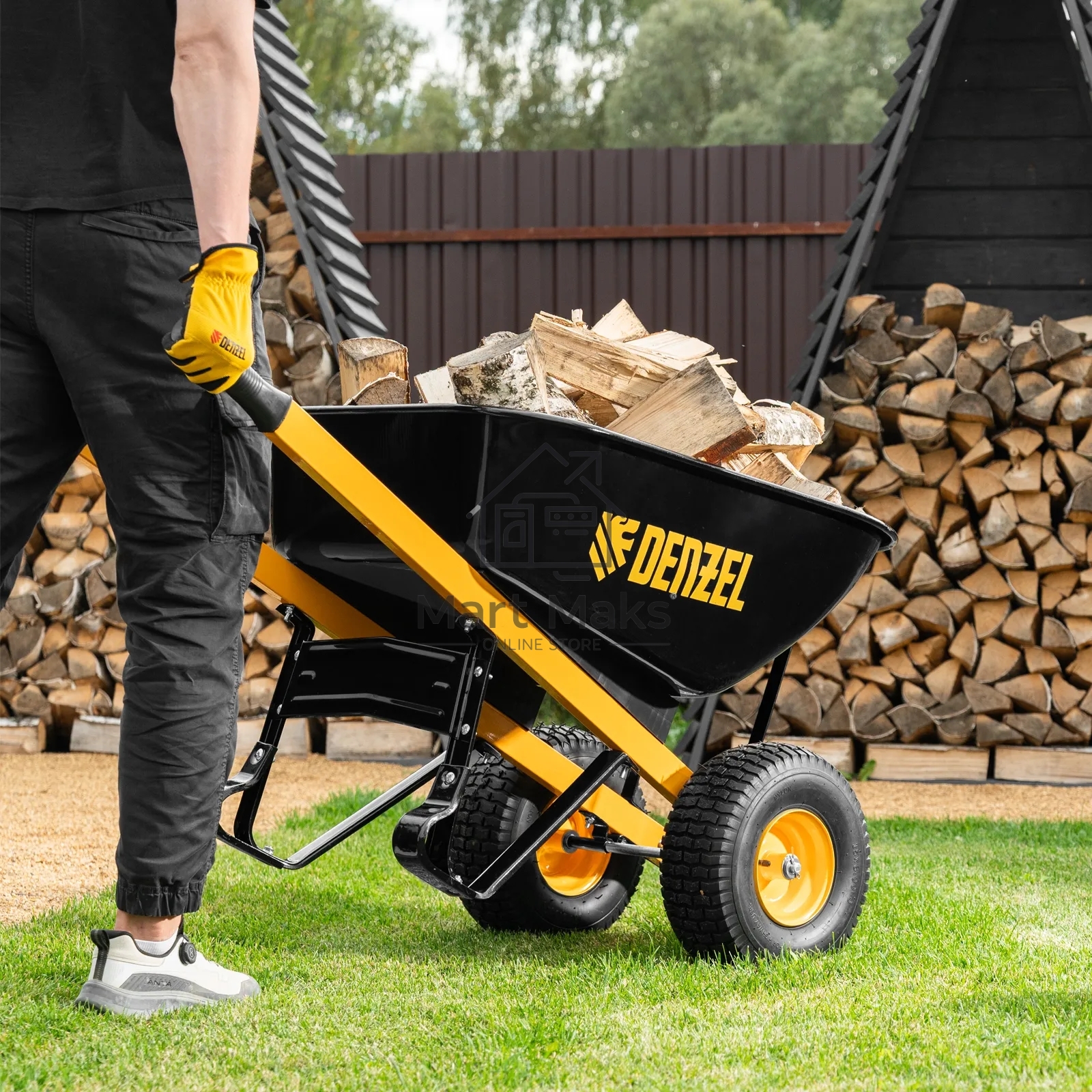 Тачка строительная Denzel усиленная, объем 140 л, 250 кг, двухколесная, колесо 15х6.00-6