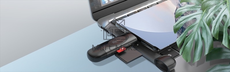 Кард-ридер Netac WK14/черный/Micro SD/Micro SDHC/Micro SDXC/SD/SDHC/SDXC/USB Type-A/USB Type-C/пластик