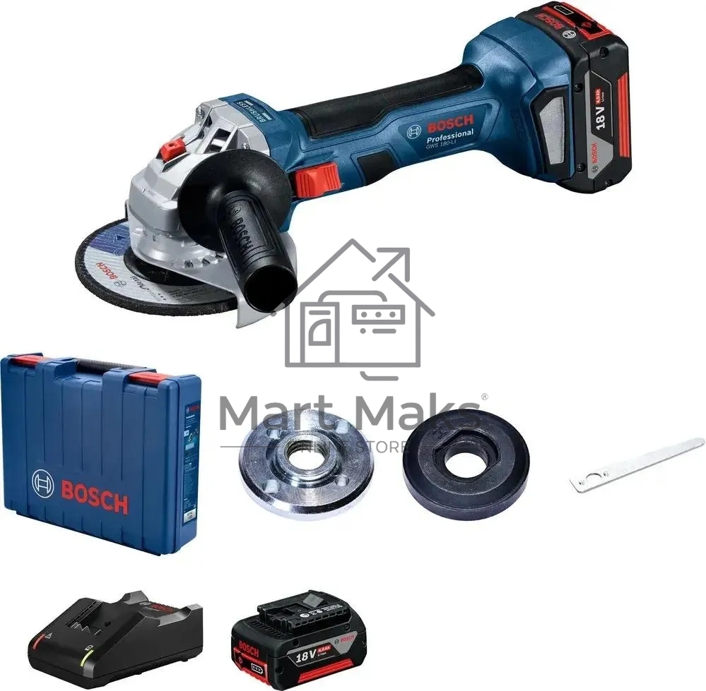 Углошлифовальная машина Bosch GWS 180-LI 11000об/мин рез.шпин.:M14 d=125мм жестк.кейс (06019H9025)