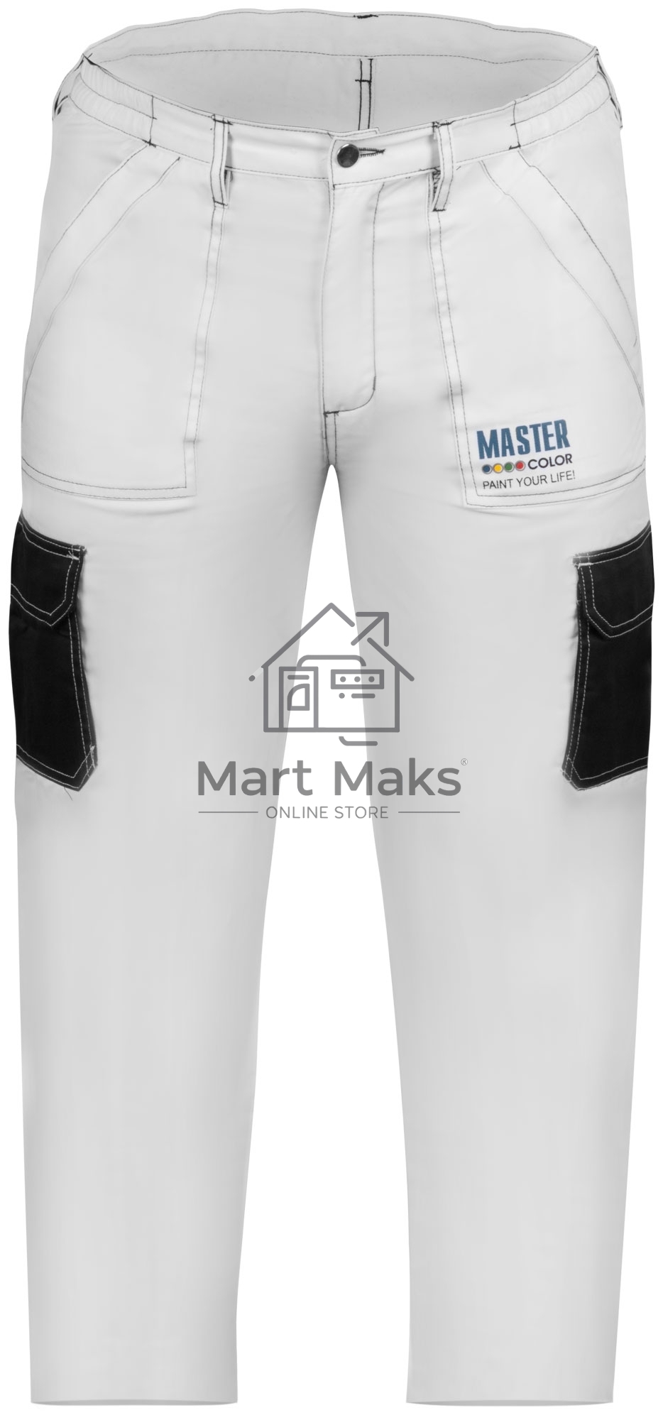 Брюки рабочие Master Color 30-8012 белые, эластичный пояс, 6 карманов, размер L
