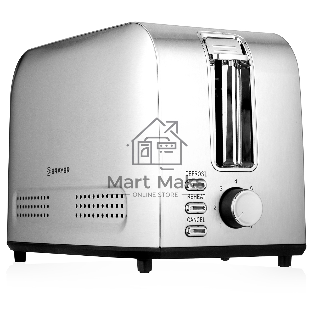 Тостер BRAYER BR2110 серебристый, 850 Вт, 2 слота