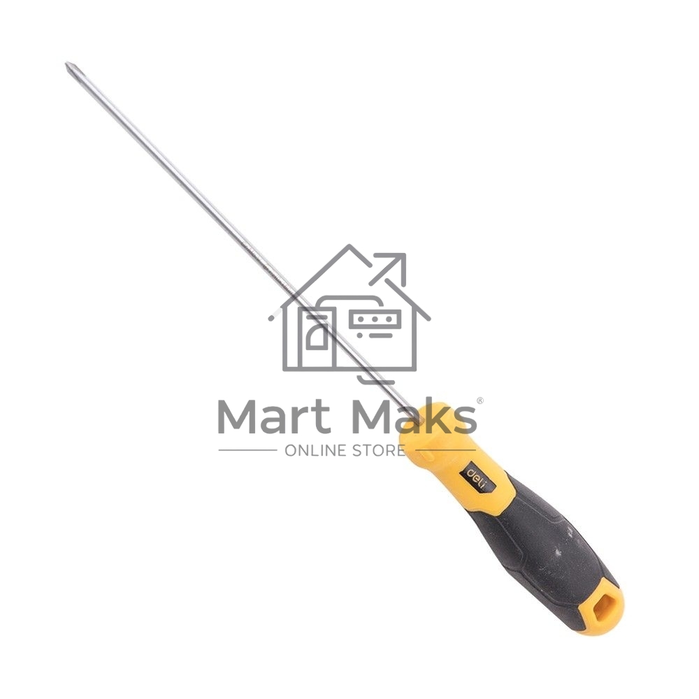 Крестовая отвертка Deli DL633150 PH0x150мм Материал: CR-V. Двухкомпонентная ручка. Хромированная.