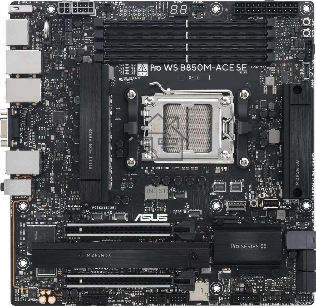 Материнская плата ASUS PRO WS B850M-ACE SE, AM5, AMD B850, 4xDDR5, 4xSATA, 2xM.2, 1xPCIe 5.0 x16, 1xPCIe 4.0 x16, 1xVGA, 1xHDMI, 1xDP, 1x2.5Gb LAN, 1x10Gb LAN, 2xUSB-C 10Gbps, 3xUSB-A 10Gbps, 2xUSB-A 2.0, 7.1, mATX