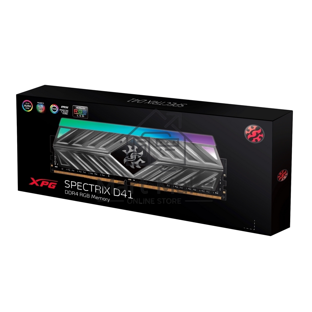Оперативная память XPG Spectrix D41 RGB, DDR4, 16GB (1x16GB), 3200MHz, CL16, UDIMM, с радиатором, RGB, серый