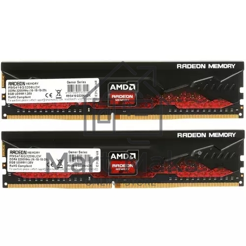 Оперативная память AMD Radeon R9, DDR4, 16GB (2x8GB), 3200MHz, CL16, DIMM, с радиатором, черный