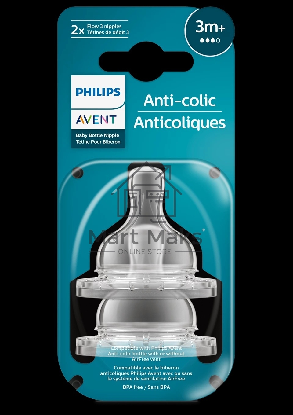 Соска для бутылочки Philips Anti-colic 3+ мес., 2 шт.