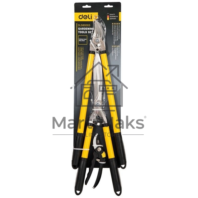 Набор сучкорез, кусторез, секатор Deli DL580003 Набор из трех предметов. Сталь 55С. Термообработанная поверхность. Ручка с полипропиленновым покрытием.