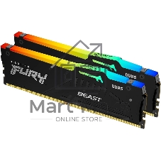 Оперативная память Kingston Fury Beast, DDR5, 32GB (2x16GB), 5200MHz, CL40, DIMM, с радиаторами, RGB, черный