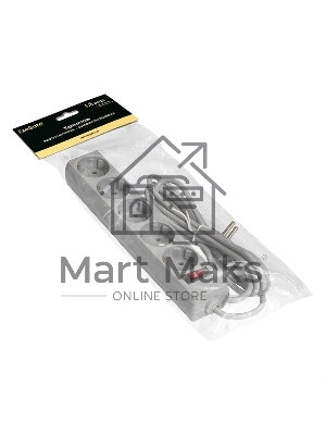 Удлинитель Exegate EC-5-1.8G (EX285798RUS), серый, 1,8 м, евровилка с заземлением, 5 евророзеток с заземлением, 2200 Вт