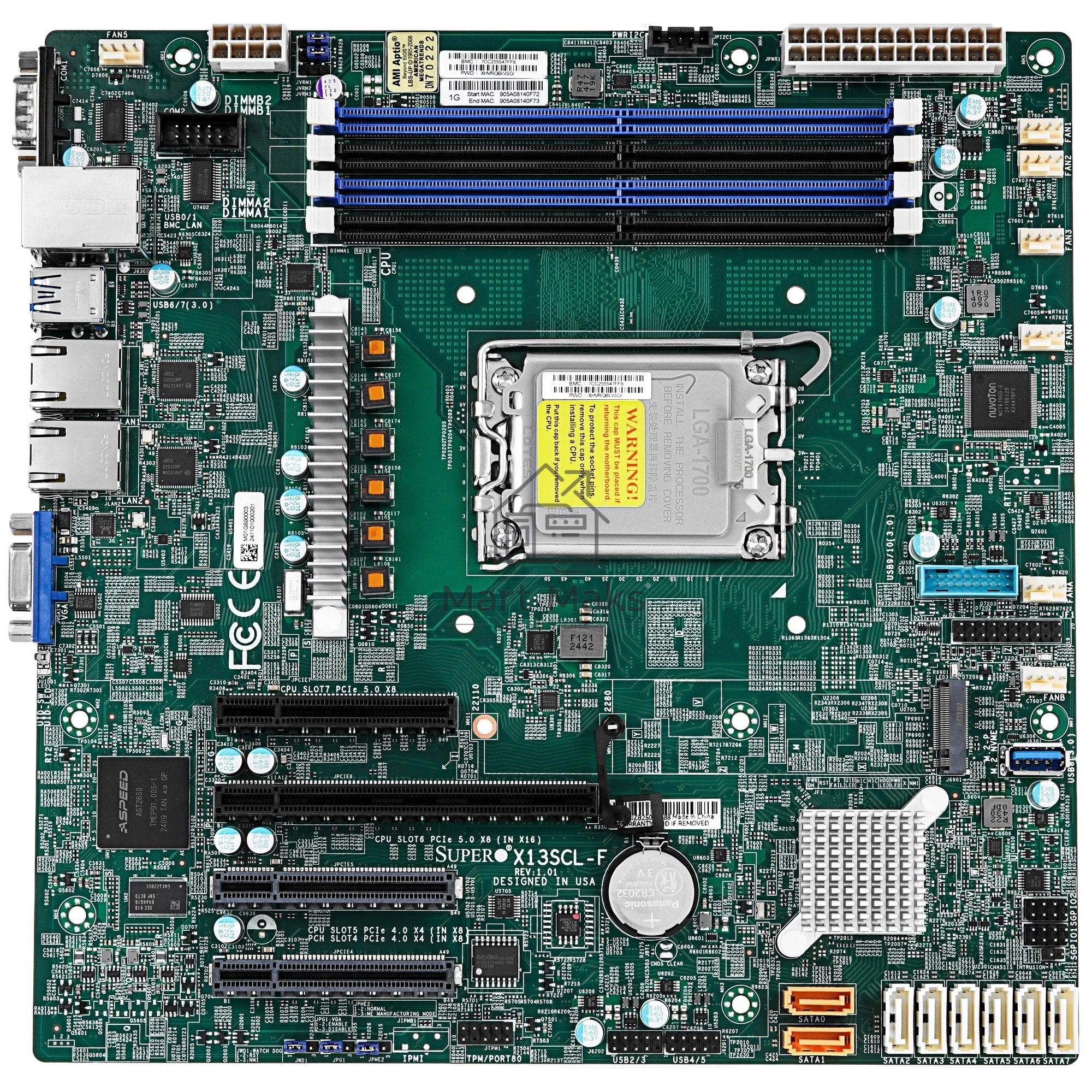 Материнская плата Supermicro X13SCL-F bundle, LGA1700, Intel C262, 4xDDR5, 8xSATA, 1xM.2 PCIe 4.0, 1xPCIe 5.0 x16, 1xPCIe 5.0 x8, 2xPCIe 4.0 x4, 1xVGA, 1xCOM, 2x1Gb LAN, 2xUSB 3.2 Gen1, 2xUSB 2.0, 1x3.5 мм, microATX