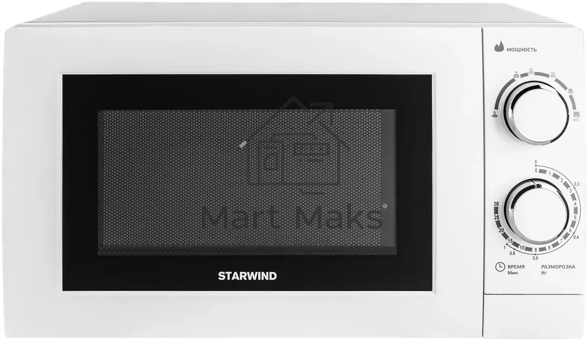 Микроволновая печь Starwind SMW3820 белый, 20 л, 700 Вт, переключатели - поворотный механизм