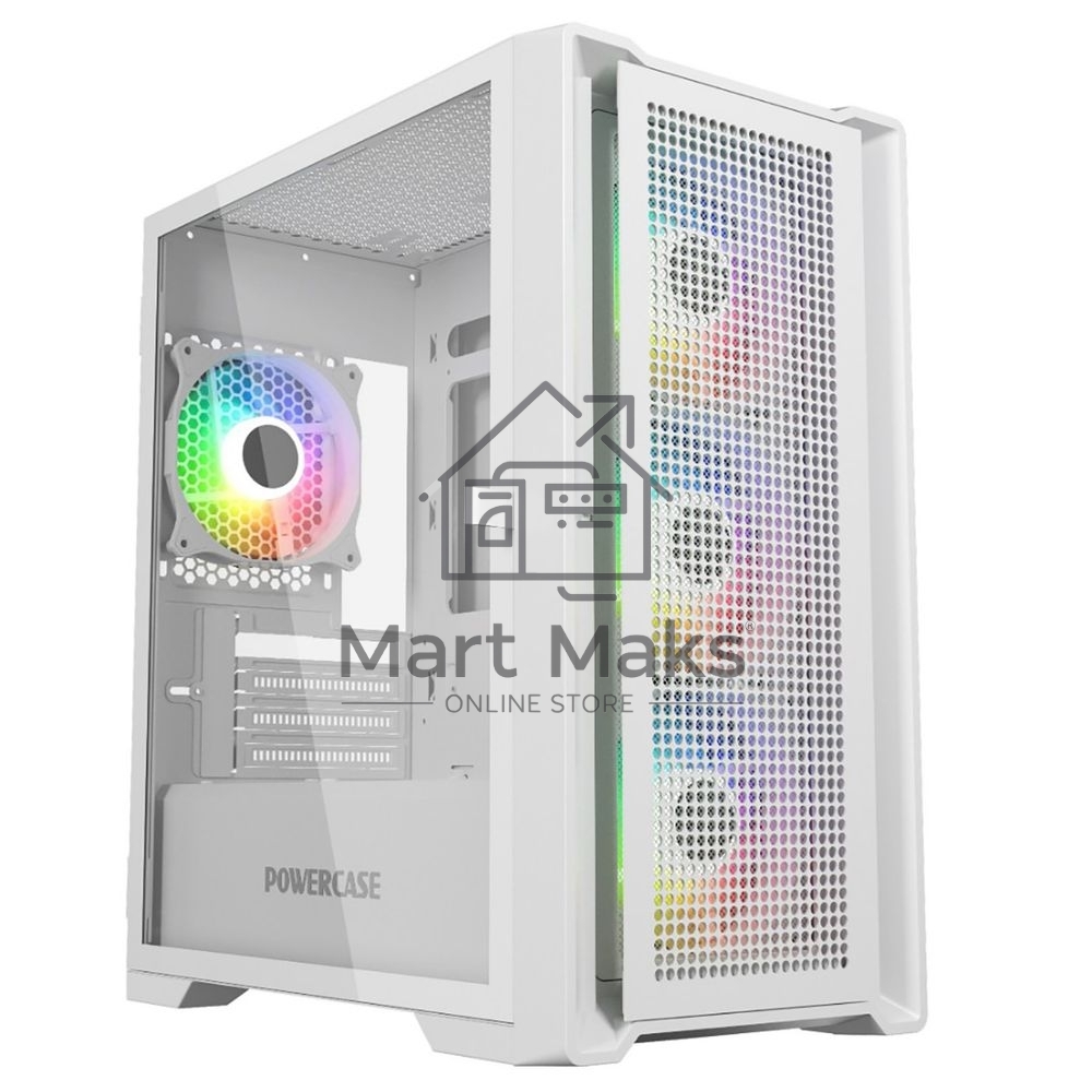 Компьютерный корпус Powercase Alisio Micro X4W V2, Tempered Glass, 4х 120мм ARGB fans, ARGB HUB, белый, mATX (CAMCXW-A4)