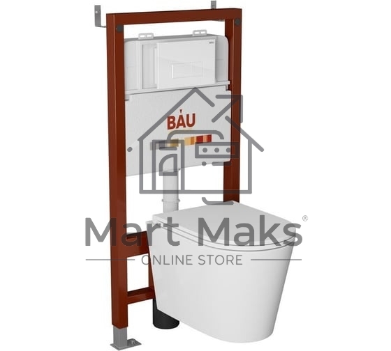 Комплект BAU 6 в 1: инсталляция BAU PRO, унитаз подвесной торнадо Bau Nimb Hurricane-3, сиденье дюропласт микролифт, клавиша BAU Hotel, белый глянец