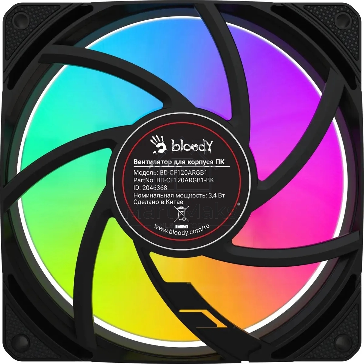 Вентилятор для корпуса Bloody BD-CF120ARGB1 ARGB черный, 120 мм, 1600 об/мин, 26 дБ, 4 pin